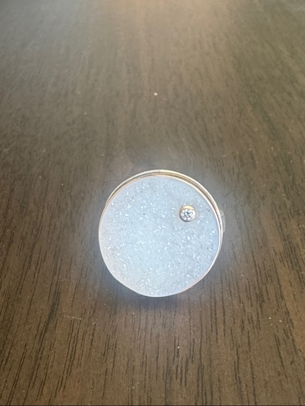 Jamie Joseph White Druzy Ring with diamond. Signature Gold Bezel and Silver Band - Picture 7 of 12